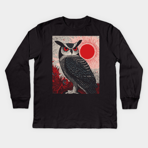 Wise Owl Grimoire Tarot Card | Dark Academia Nocturnal Kids Long Sleeve T-Shirt by TuncGK