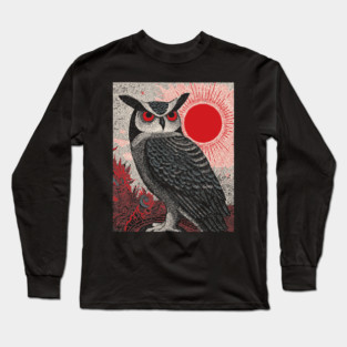 Wise Owl Grimoire Tarot Card | Dark Academia Nocturnal Long Sleeve T-Shirt