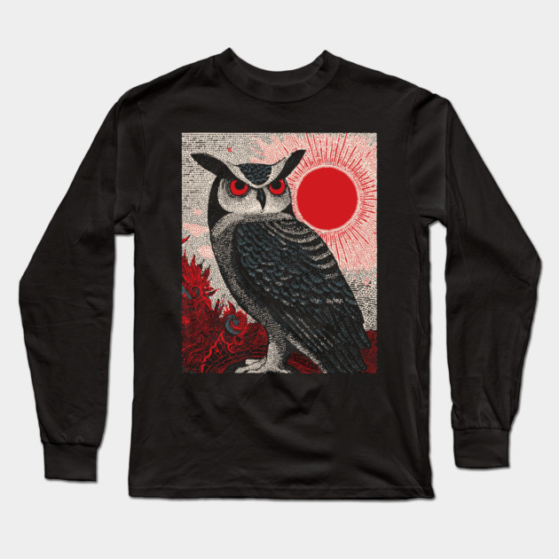 Wise Owl Grimoire Tarot Card | Dark Academia Nocturnal Long Sleeve T-Shirt by TuncGK