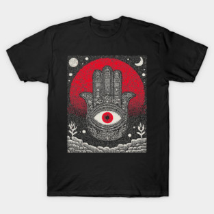 Hamsa Hand of Fatima Tarot Card | Celestial Protection Amulet T-Shirt