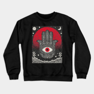 Hamsa Hand of Fatima Tarot Card | Celestial Protection Amulet Crewneck Sweatshirt