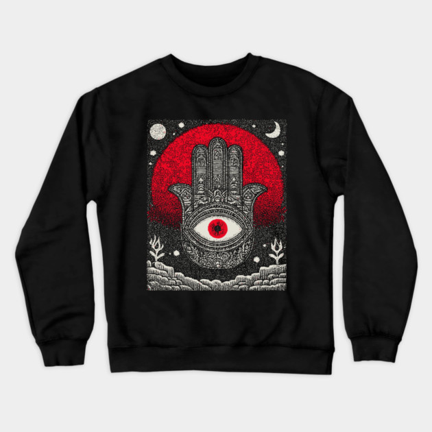 Hamsa Hand of Fatima Tarot Card | Celestial Protection Amulet Crewneck Sweatshirt by TuncGK