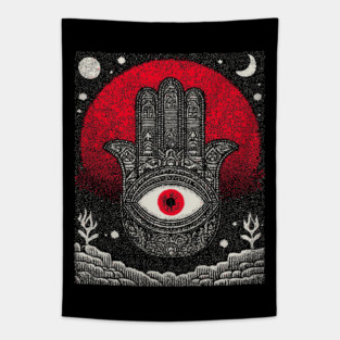 Hamsa Hand of Fatima Tarot Card | Celestial Protection Amulet Tapestry