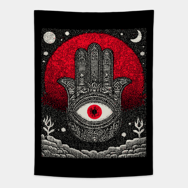 Hamsa Hand of Fatima Tarot Card | Celestial Protection Amulet Tapestry by TuncGK