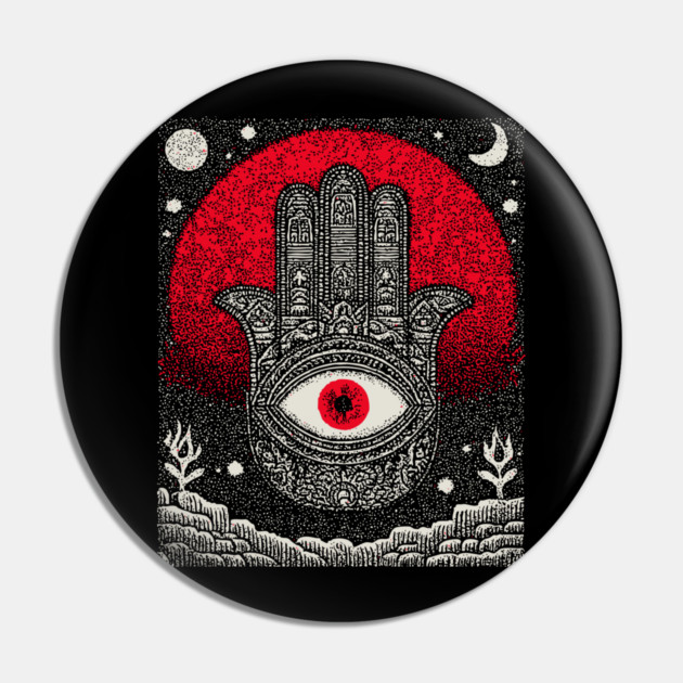 Hamsa Hand of Fatima Tarot Card | Celestial Protection Amulet Pin by TuncGK