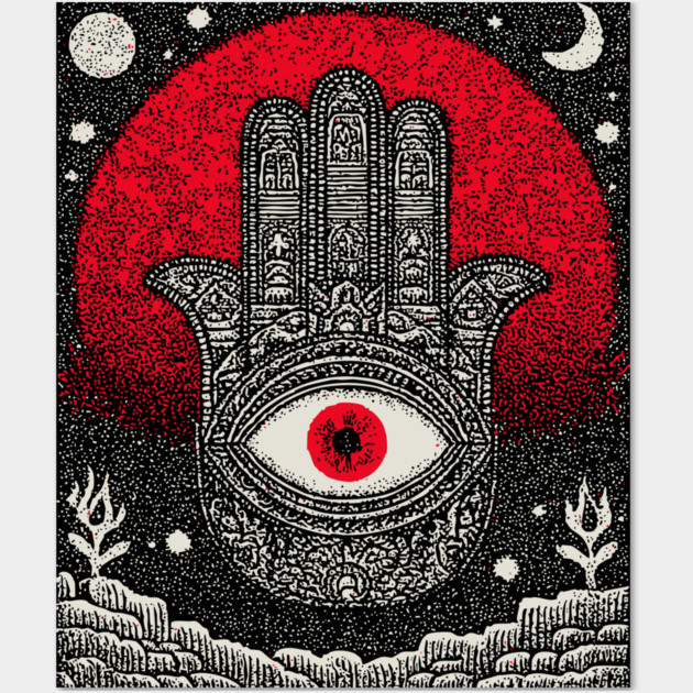 Hamsa Hand of Fatima Tarot Card | Celestial Protection Amulet Wall Art by TuncGK