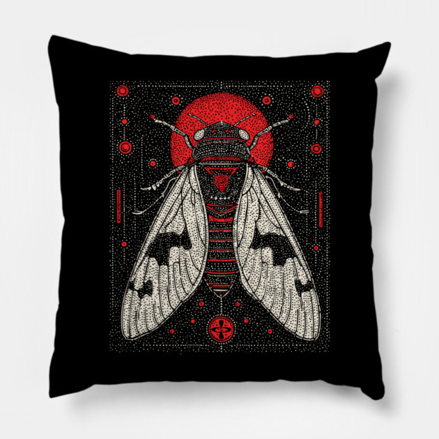 Mystic Cicada Rebirth Tarot Card | Goblincore Occult Symbol Pillow by TuncGK