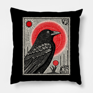 Occult Raven Tarot Card | Gothic Crow Grimoire Art Pillow