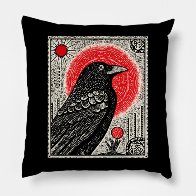 Occult Raven Tarot Card | Gothic Crow Grimoire Art Pillow by TuncGK