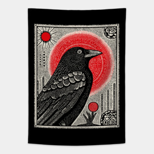Occult Raven Tarot Card | Gothic Crow Grimoire Art Tapestry