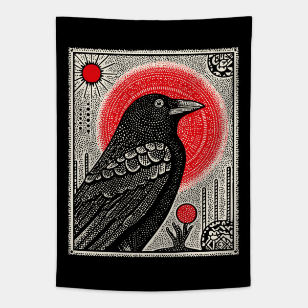 Occult Raven Tarot Card | Gothic Crow Grimoire Art Tapestry by TuncGK