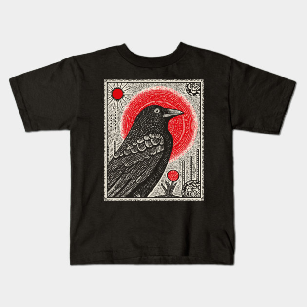 Occult Raven Tarot Card | Gothic Crow Grimoire Art Kids T-Shirt by TuncGK