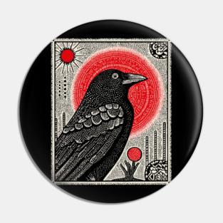 Occult Raven Tarot Card | Gothic Crow Grimoire Art Pin