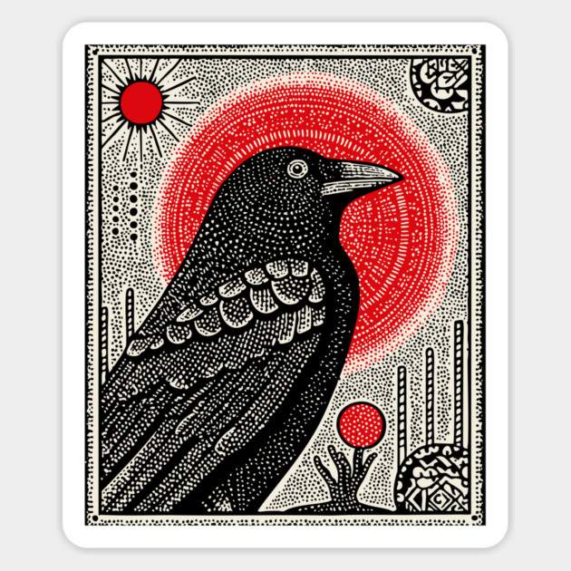Occult Raven Tarot Card | Gothic Crow Grimoire Art Magnet by TuncGK