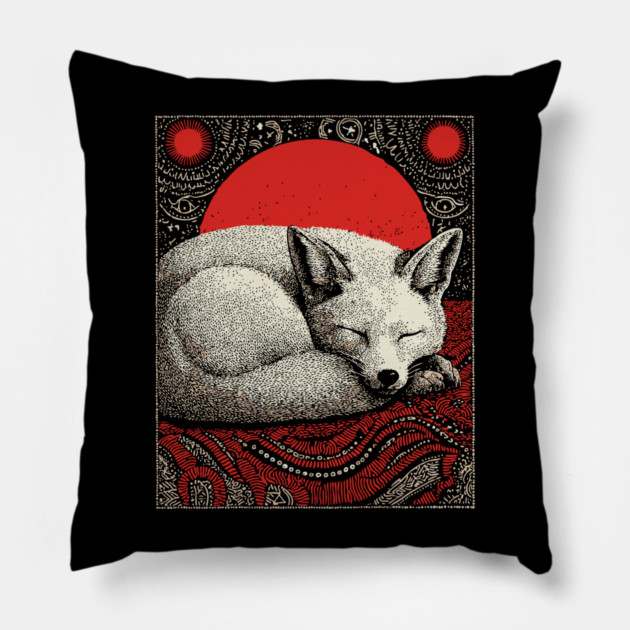 Sleeping Fox Spirit Animal Tarot Card | Witchy Nocturnal Familiar Pillow by TuncGK