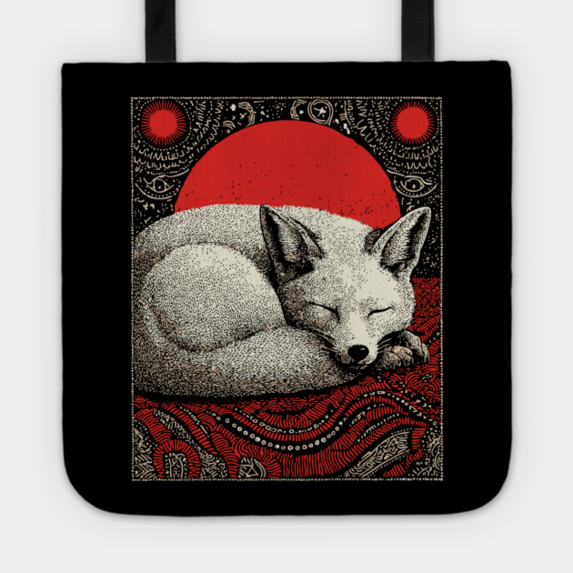 Sleeping Fox Spirit Animal Tarot Card | Witchy Nocturnal Familiar Tote by TuncGK