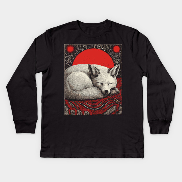 Sleeping Fox Spirit Animal Tarot Card | Witchy Nocturnal Familiar Kids Long Sleeve T-Shirt by TuncGK
