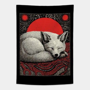 Sleeping Fox Spirit Animal Tarot Card | Witchy Nocturnal Familiar Tapestry