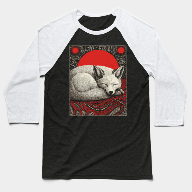Sleeping Fox Spirit Animal Tarot Card | Witchy Nocturnal Familiar Baseball T-Shirt by TuncGK
