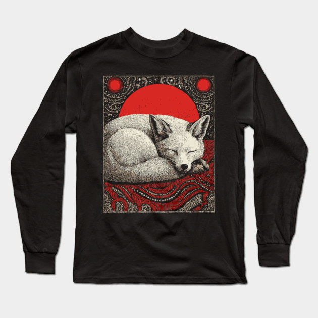 Sleeping Fox Spirit Animal Tarot Card | Witchy Nocturnal Familiar Long Sleeve T-Shirt by TuncGK