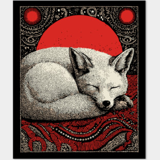 Sleeping Fox Spirit Animal Tarot Card | Witchy Nocturnal Familiar Posters and Art