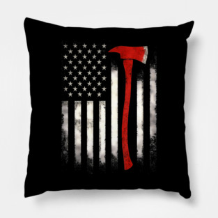 Wildland Firefighter Axe Us Usa American Flag Patriotic Pillow