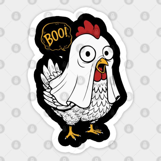 Boo! Chicken in Ghost Costume Funny Halloween Meme Sticker by creative