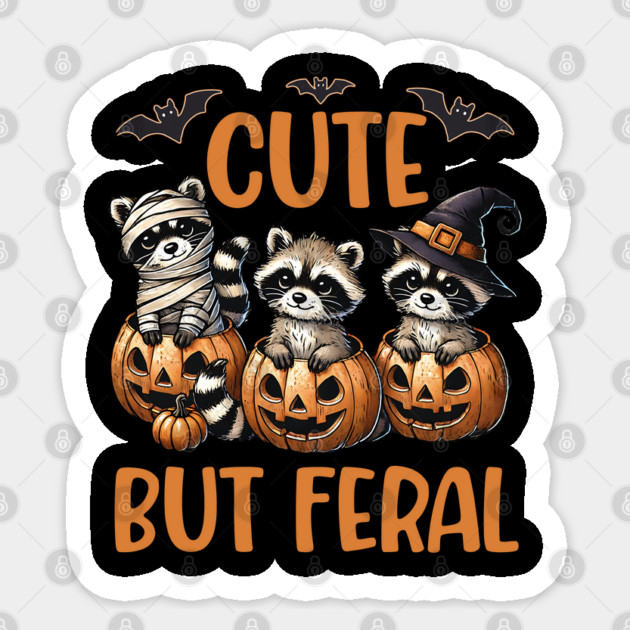 Cute but Feral Funny Kawaii Raccoons & Jack-o-lanterns Sticker by creative