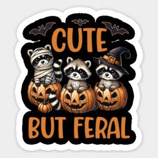 Cute but Feral Funny Kawaii Raccoons & Jack-o-lanterns Magnet
