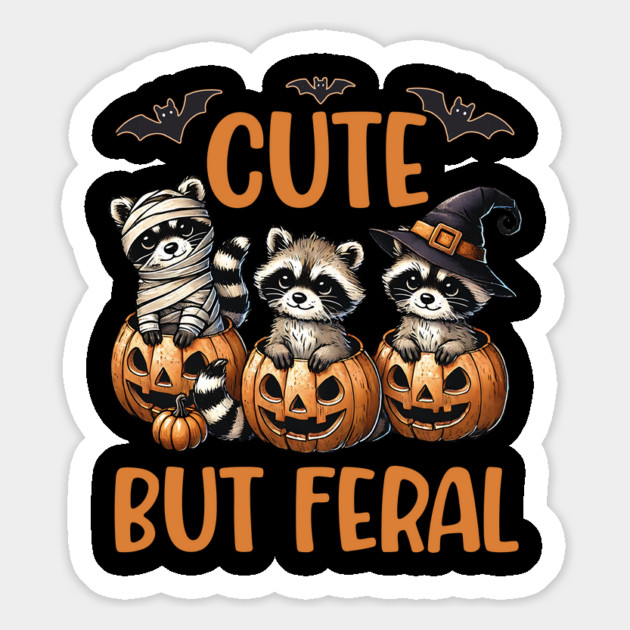 Cute but Feral Funny Kawaii Raccoons & Jack-o-lanterns Magnet by creative