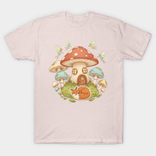 Cozy Fox Fairycore Mushroom House T-Shirt