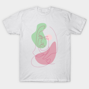 Woman Face with Heart One Line T-Shirt