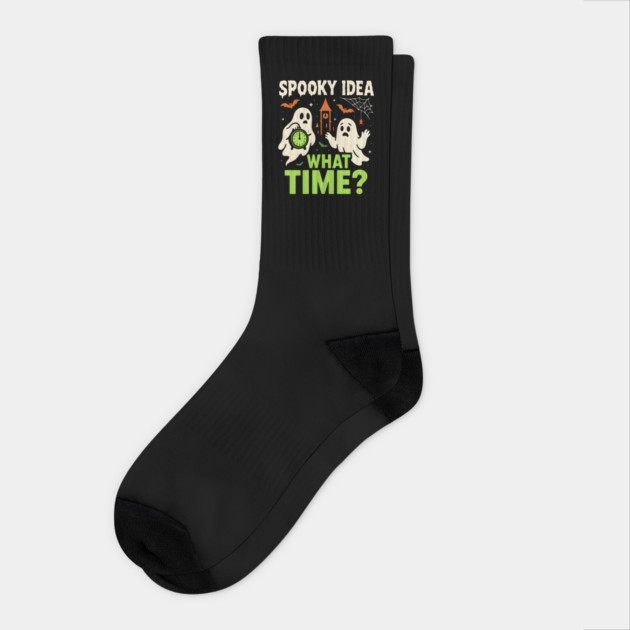 Spooky Idea What Time Funny Ghost Halloween Graphic Socks by MakerMind8.2