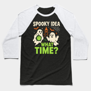 Spooky Idea What Time Funny Ghost Halloween Graphic Baseball T-Shirt