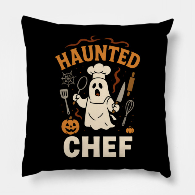 Haunted Chef Funny Ghost Halloween Cooking Gift Pillow by MakerMind8.2