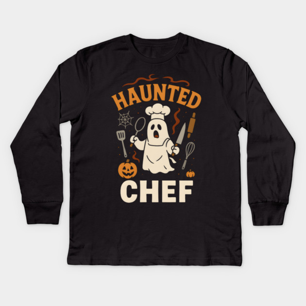 Haunted Chef Funny Ghost Halloween Cooking Gift Kids Long Sleeve T-Shirt by MakerMind8.2