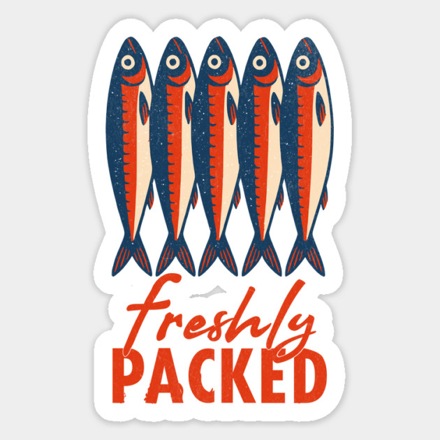 Freshly Packed – Retro Sardine Fish Design Magnet by Designed By Marty