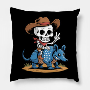 Armadillo Cowboy Skeleton Halloween Pillow