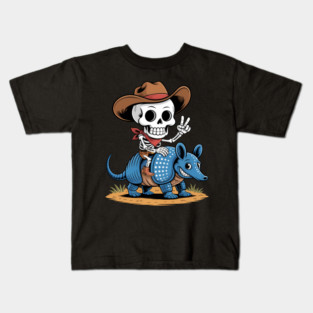 Armadillo Cowboy Skeleton Halloween Kids T-Shirt