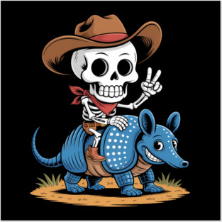 Armadillo Cowboy Skeleton Halloween Posters and Art