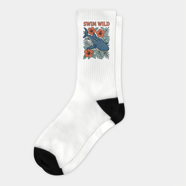 Swim Wild Whale Shark Tropical Design Socks by Designed By Marty