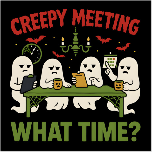Creepy Meeting What Time Funny Ghost Office Halloween Wall Art by MakerMind8.2