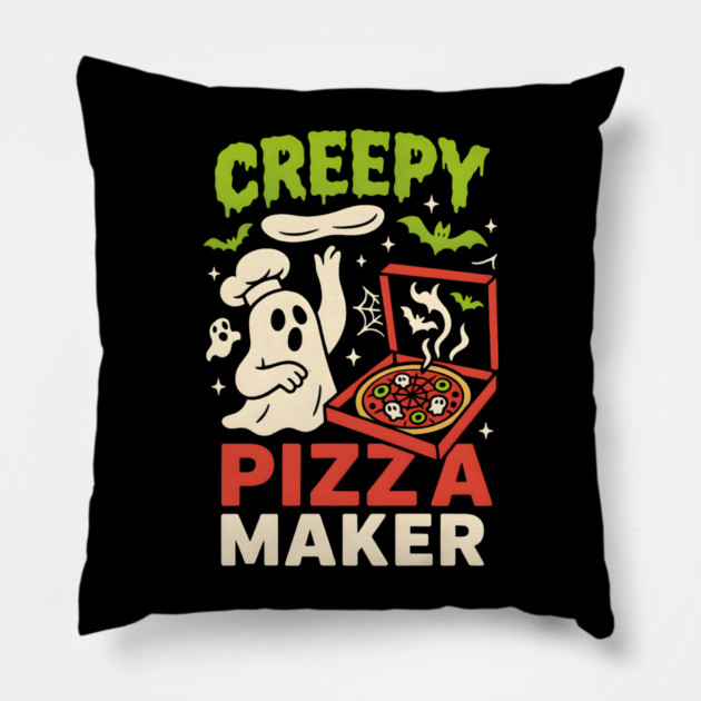 Creepy Pizza Maker Funny Ghost Halloween Foodie Pillow by MakerMind8.2
