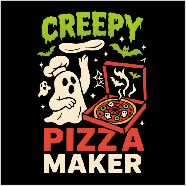 Creepy Pizza Maker Funny Ghost Halloween Foodie Wall Art by MakerMind8.2