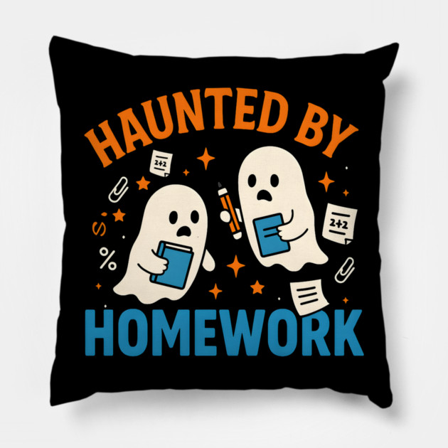 Haunted by Homework Funny Ghost Student Halloween Pillow by MakerMind8.2