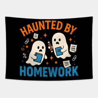 Haunted by Homework Funny Ghost Student Halloween Tapestry