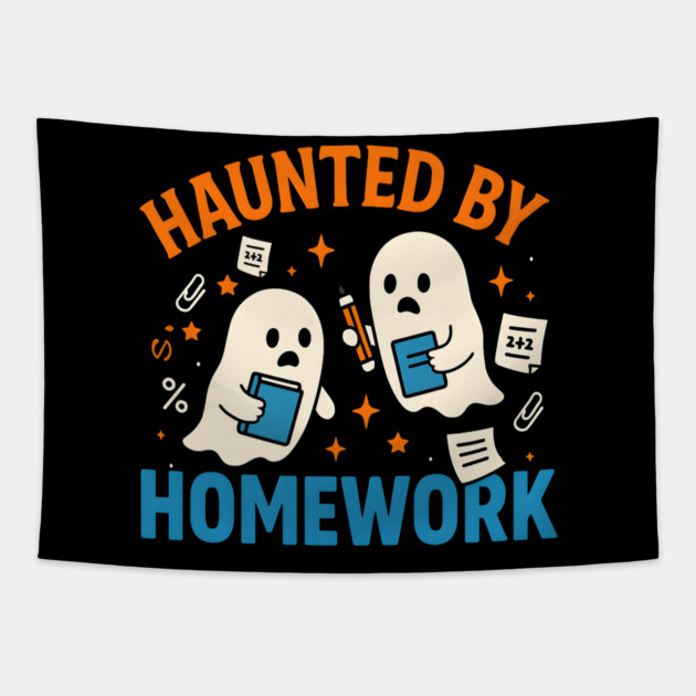 Haunted by Homework Funny Ghost Student Halloween Tapestry by MakerMind8.2