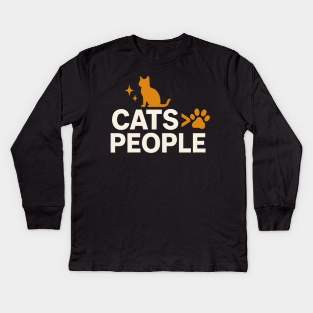 Cats > People Funny Cat Humor Gift for Cat Lovers Kids Long Sleeve T-Shirt by MakerMind8.2