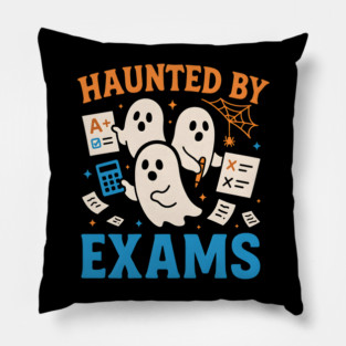 Haunted by Exams Funny Ghost Student Halloween Pillow