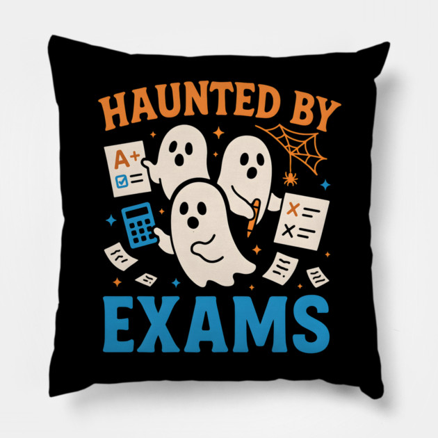 Haunted by Exams Funny Ghost Student Halloween Pillow by MakerMind8.2